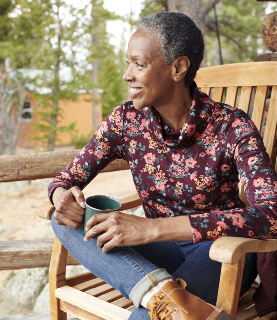 Women's Pima Cotton Tee Long-Sleeve Cowlneck Print