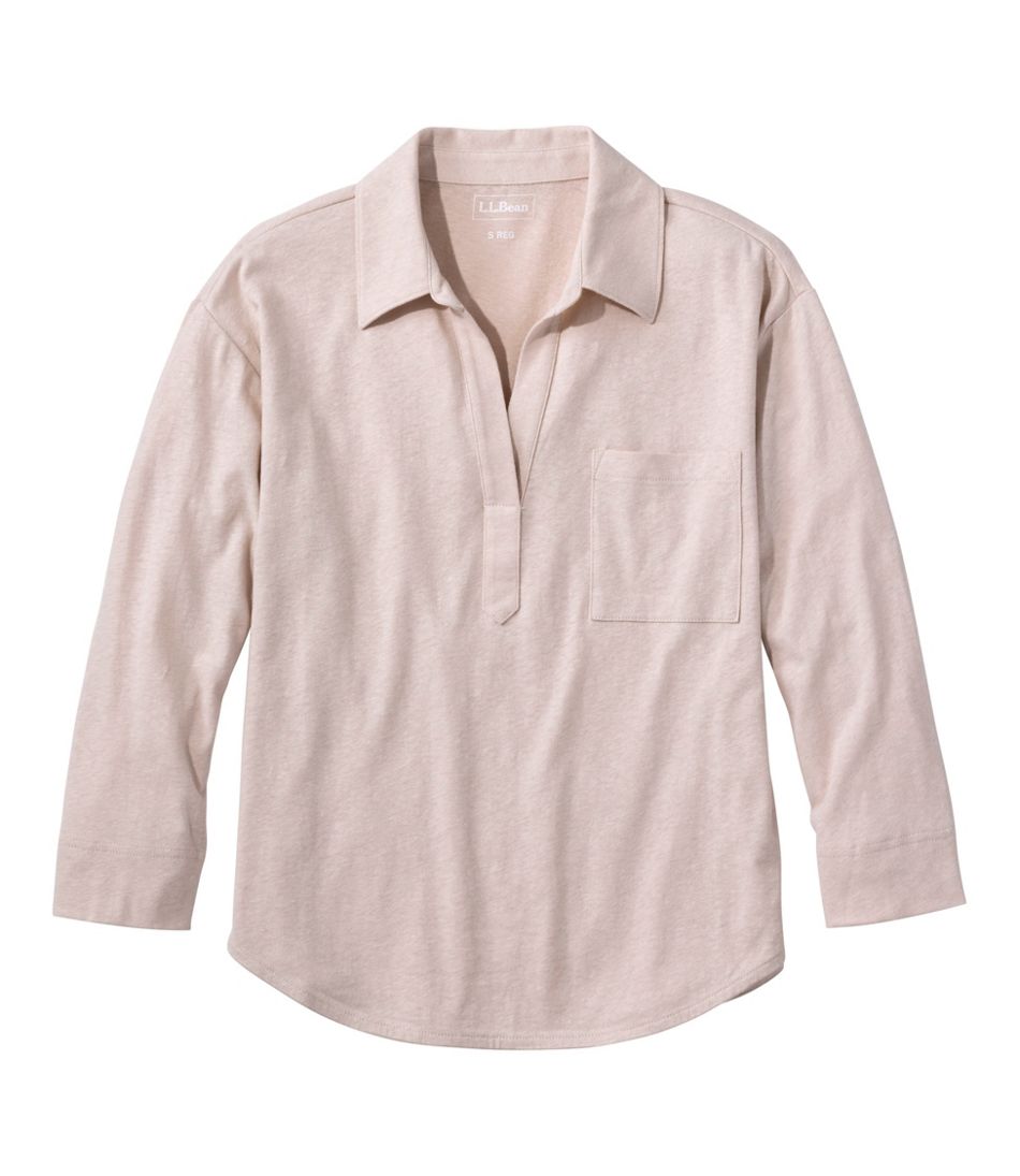 Three-Quarter-Sleeve Splitneck Polo Women's Linen/Cotton Tee