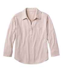 Three-Quarter-Sleeve Splitneck Polo Women's Linen/Cotton Tee
