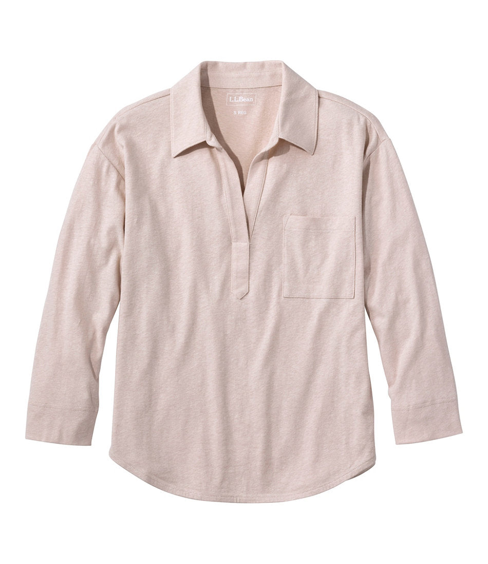 Three-Quarter-Sleeve Splitneck Polo Women's Linen/Cotton Tee