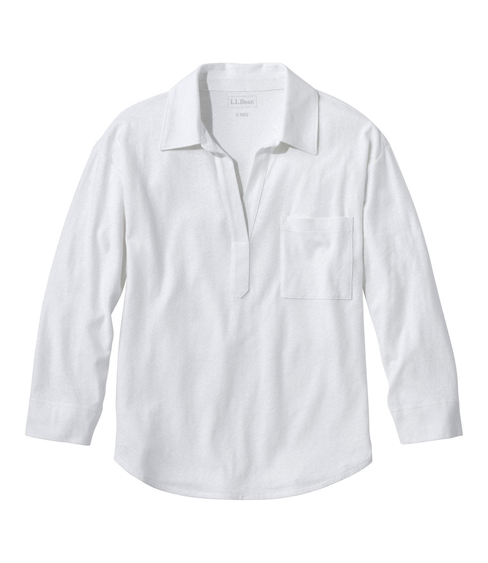 Three-Quarter-Sleeve Splitneck Polo Women's Linen/Cotton Tee