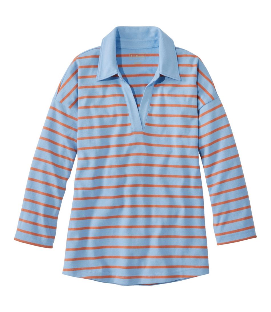Splitneck Polo Three-Quarter-Sleeve Stripe Women's Heritage Mariner Top