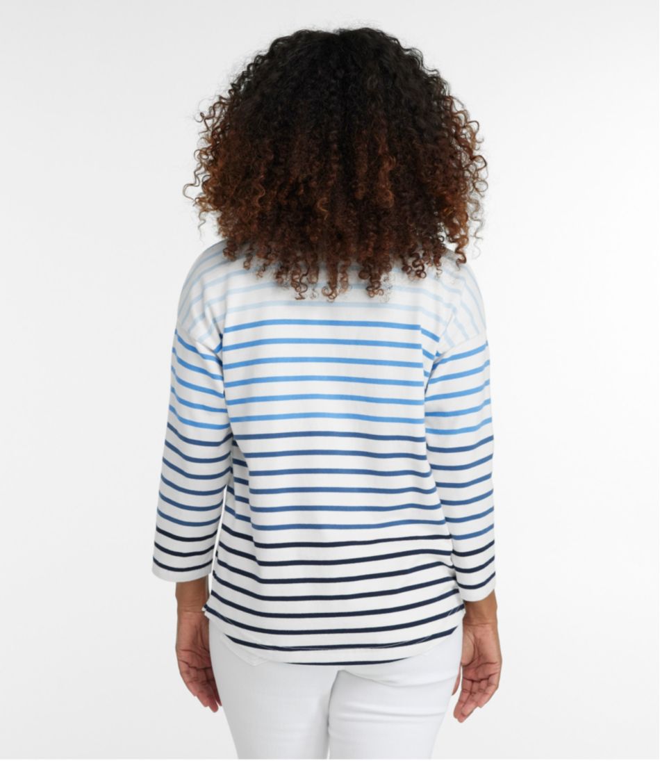 Splitneck Polo Three-Quarter-Sleeve Stripe Women's Heritage Mariner Top