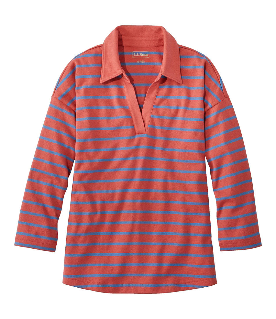 Splitneck Polo Three-Quarter-Sleeve Stripe Women's Heritage Mariner Top