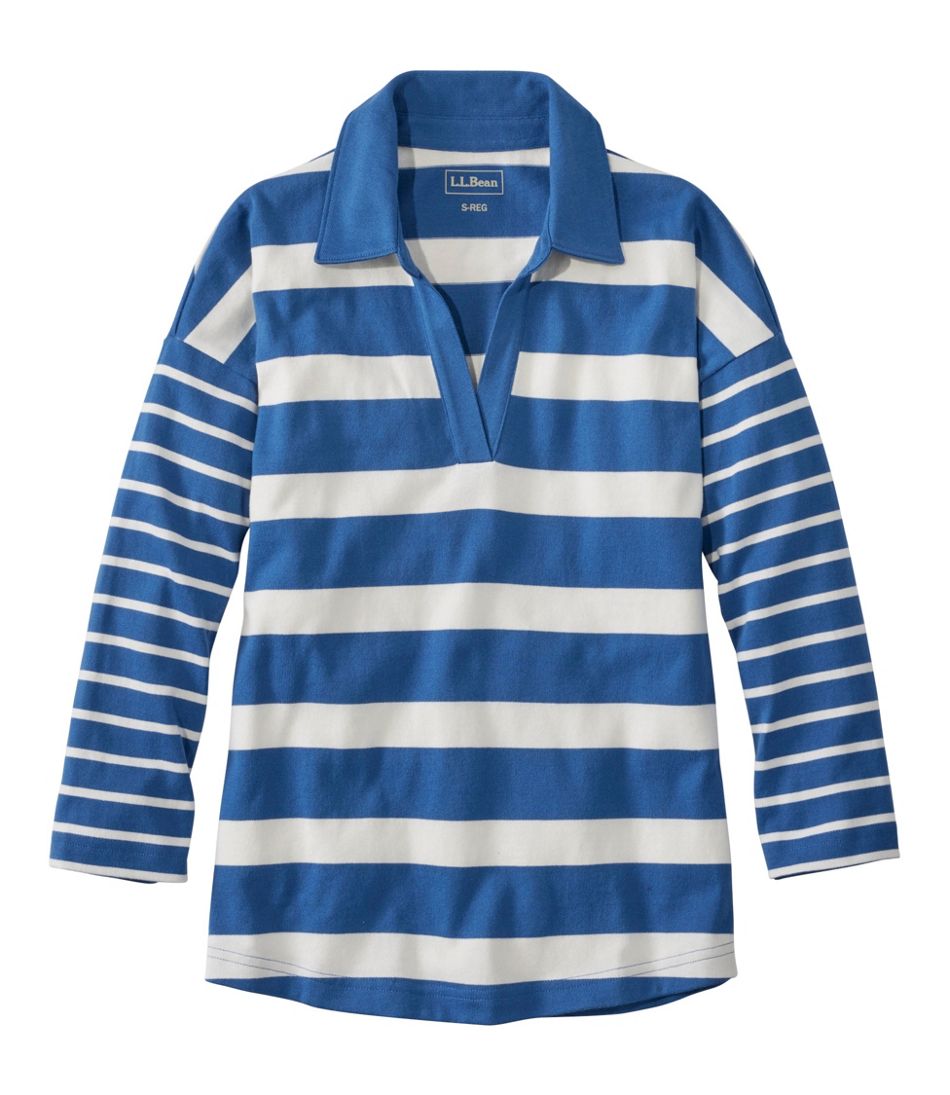 Splitneck Polo Three-Quarter-Sleeve Women's Heritage Mariner Top Block Stripe