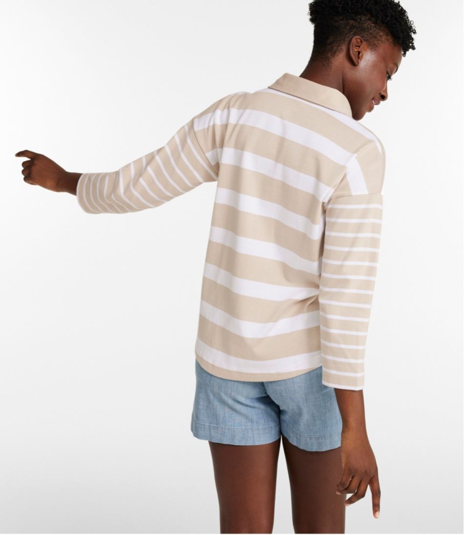 Splitneck Polo Three-Quarter-Sleeve Women's Heritage Mariner Top Block Stripe