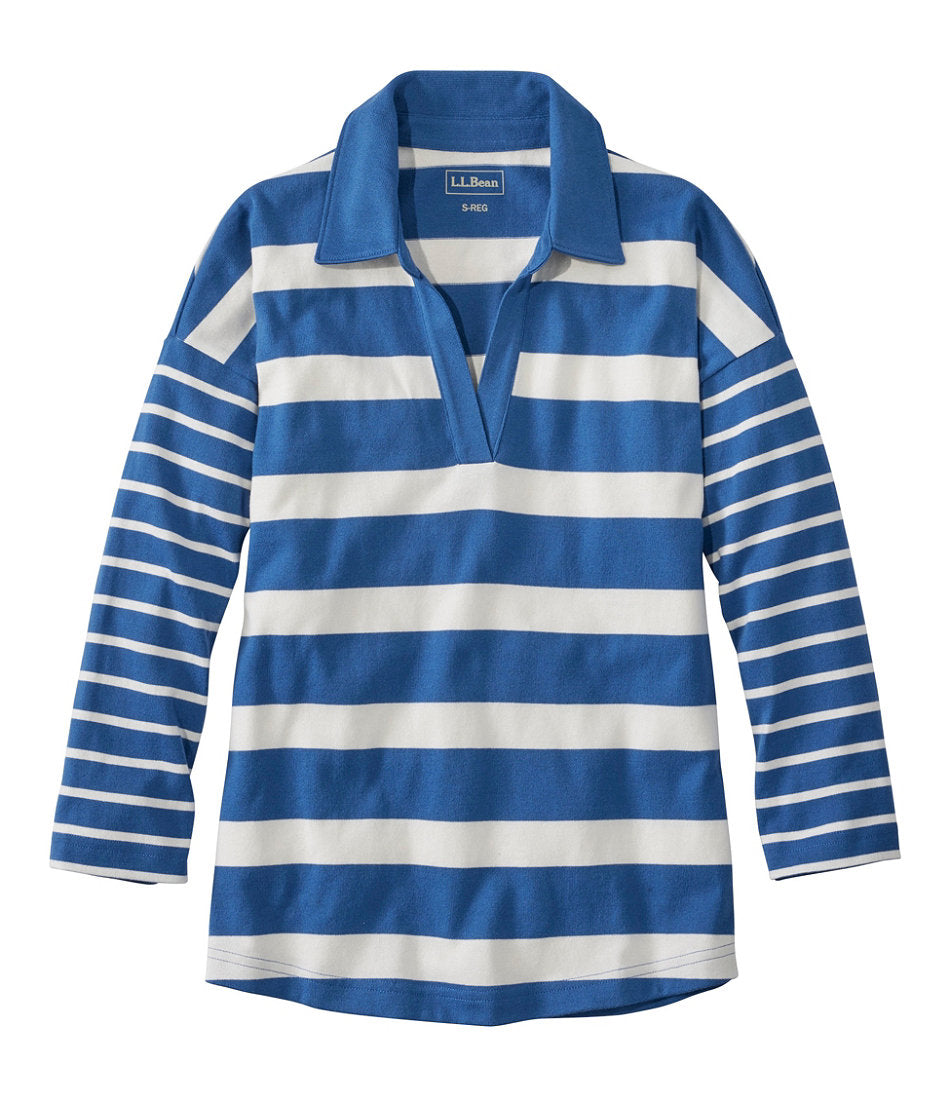 Splitneck Polo Three-Quarter-Sleeve Women's Heritage Mariner Top Block Stripe