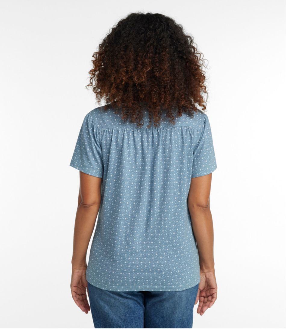 Smocked Notch-Neck Short-Sleeve Print Women's Organic Cotton Tee