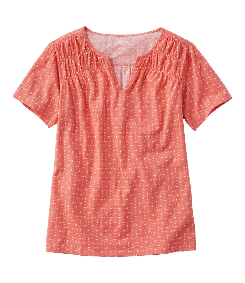 Smocked Notch-Neck Short-Sleeve Print Women's Organic Cotton Tee