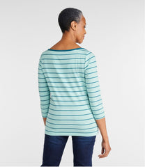 Women's Soft Stretch Supima-Blend Tee Three-Quarter-Sleeve Boatneck Stripe