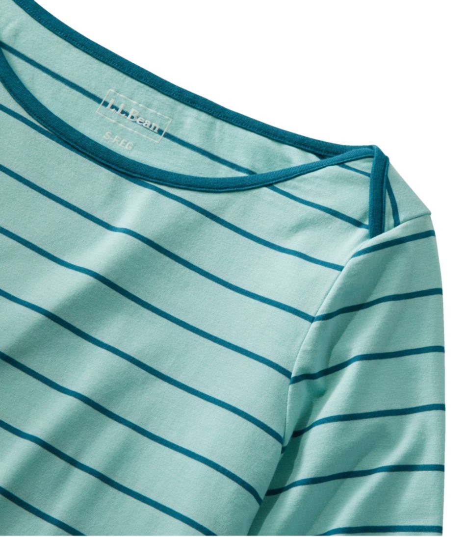 Women's Soft Stretch Supima-Blend Tee Three-Quarter-Sleeve Boatneck Stripe