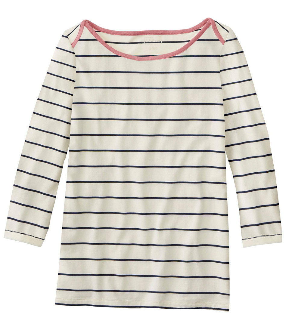 Women's Soft Stretch Supima-Blend Tee Three-Quarter-Sleeve Boatneck Stripe