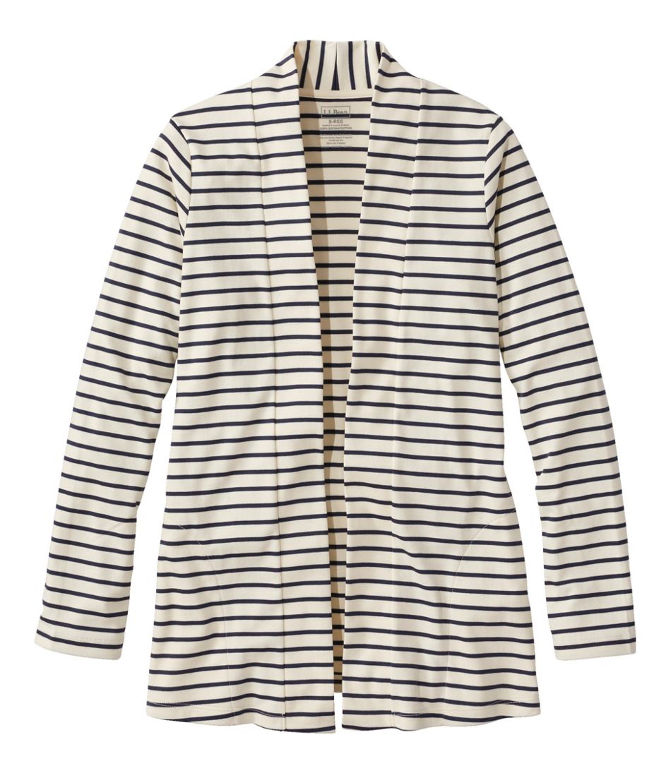 Women's Pima Cotton Open Cardigan With Pockets Stripe