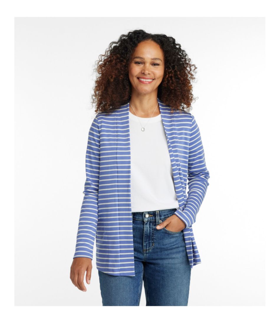 Women's Pima Cotton Open Cardigan With Pockets Stripe