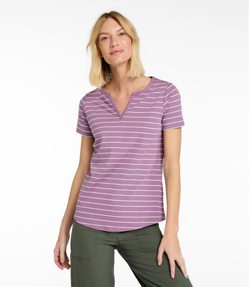 Short-Sleeve Notch-Neck Stripe Women's L.L.Bean Tee