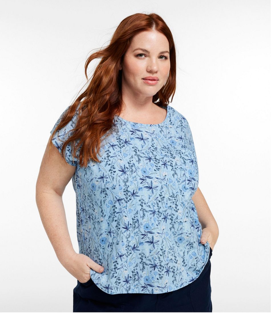 Short-Sleeve Scoopneck Print Women's Linen/Cotton Tee