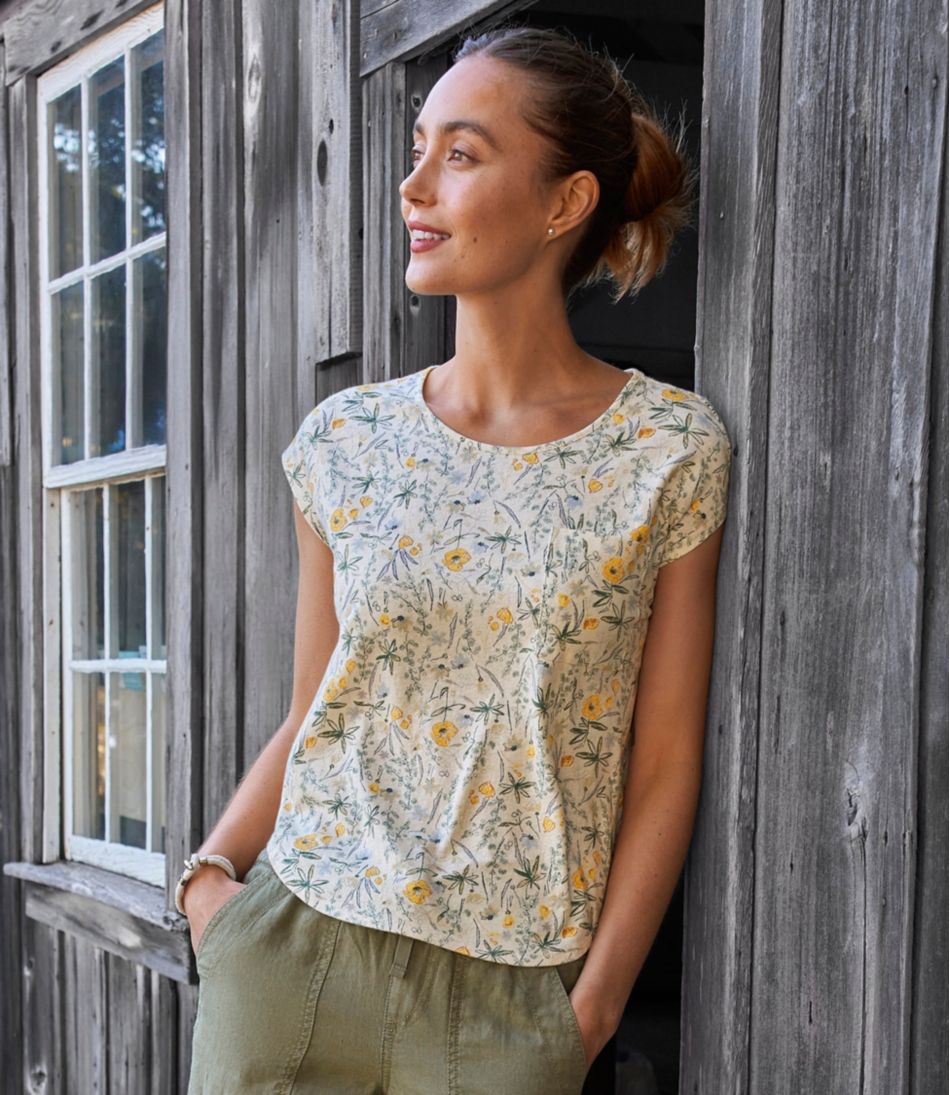 Short-Sleeve Scoopneck Print Women's Linen/Cotton Tee