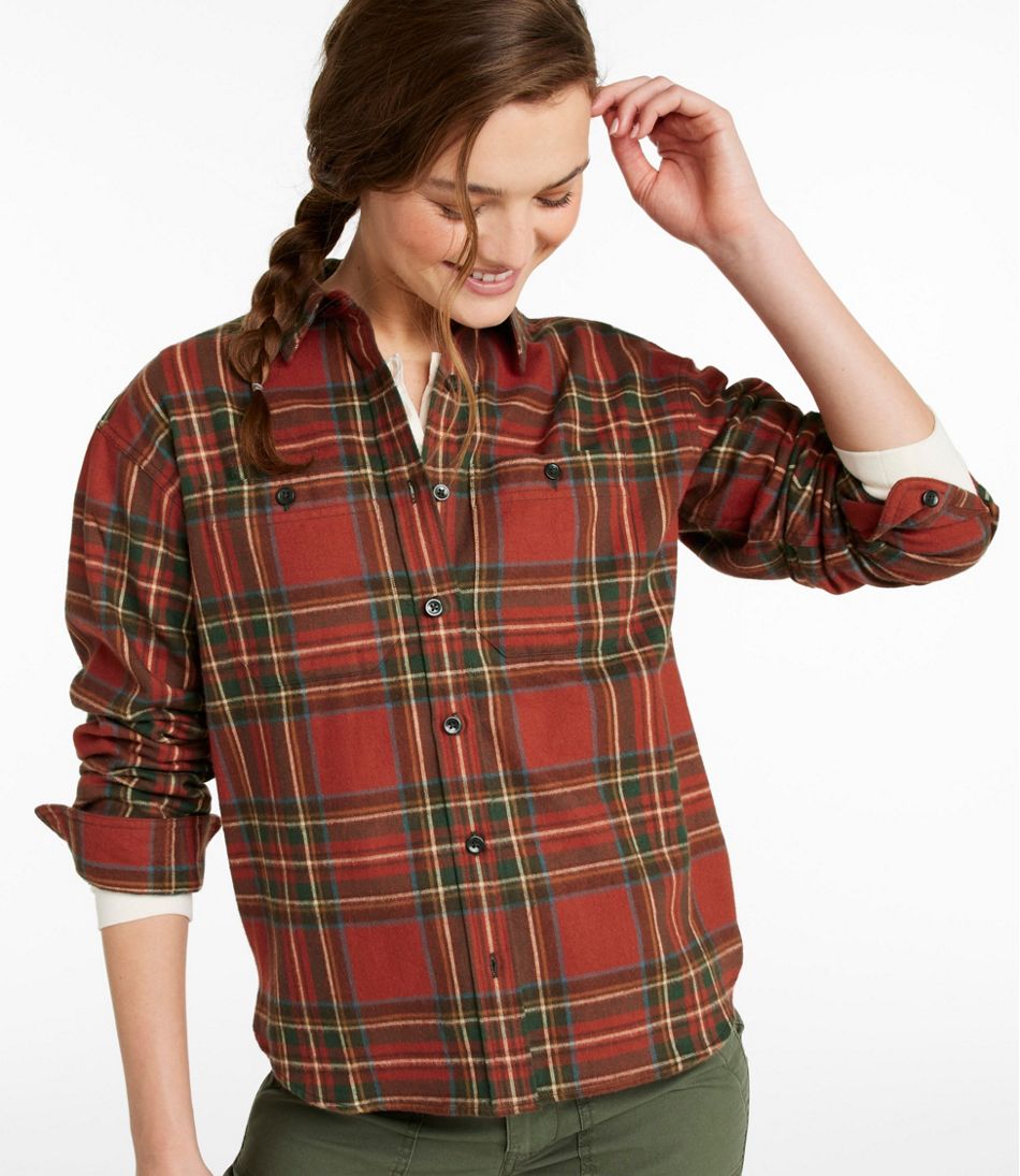 Women's Scotch Plaid Flannel Shirt Boyfriend