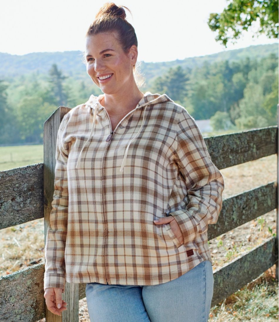 Women's Scotch Plaid Flannel Shirt Relaxed Zip Hoodie