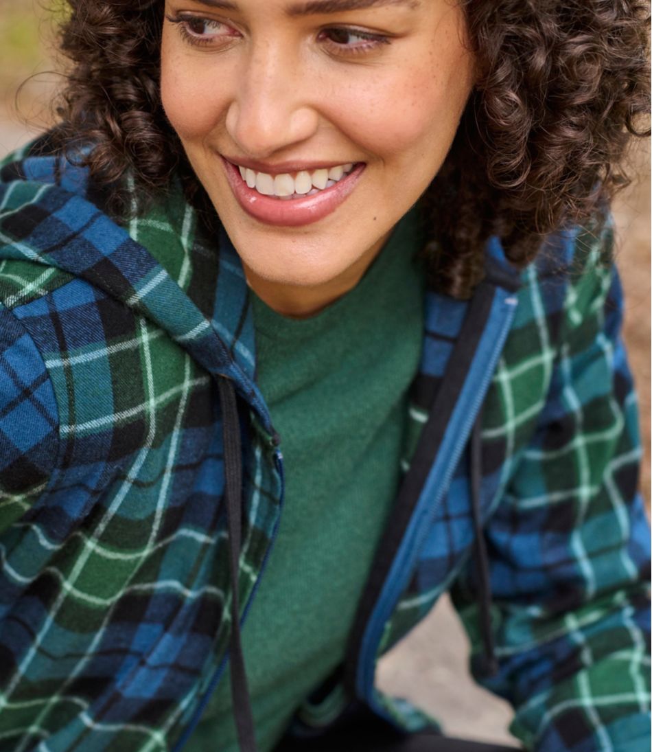 Women's Scotch Plaid Flannel Shirt Relaxed Zip Hoodie