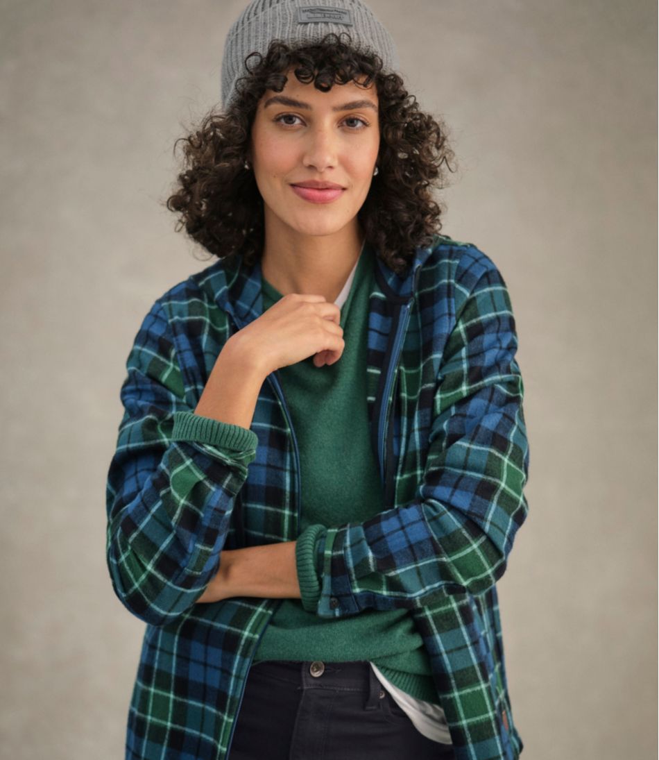 Women's Scotch Plaid Flannel Shirt Relaxed Zip Hoodie