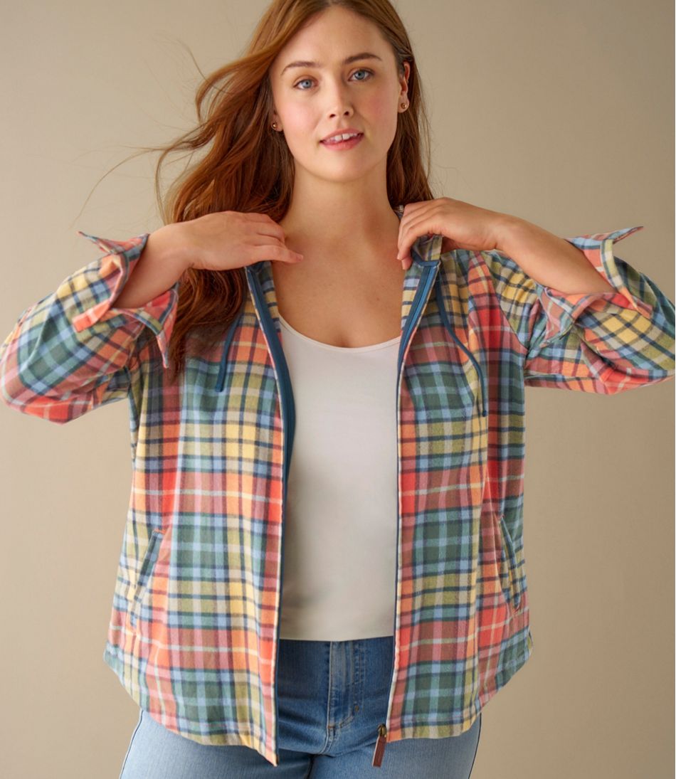 Women's Scotch Plaid Flannel Shirt Relaxed Zip Hoodie