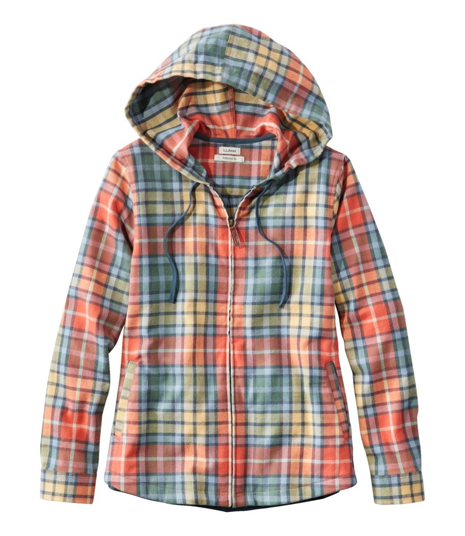 Women's Scotch Plaid Flannel Shirt Relaxed Zip Hoodie