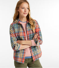 Women's Scotch Plaid Flannel Shirt Relaxed Zip Hoodie