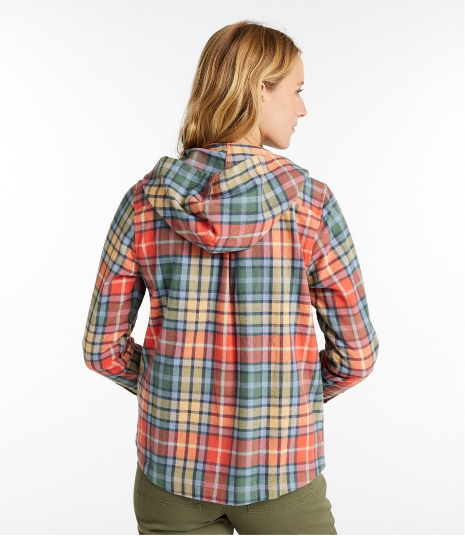 Women's Scotch Plaid Flannel Shirt Relaxed Zip Hoodie