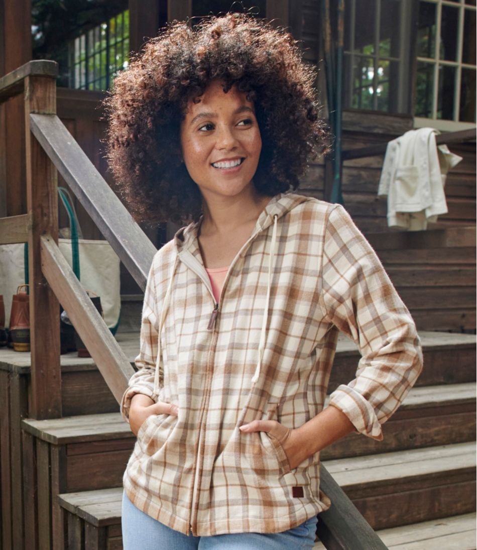 Women's Scotch Plaid Flannel Shirt Relaxed Zip Hoodie