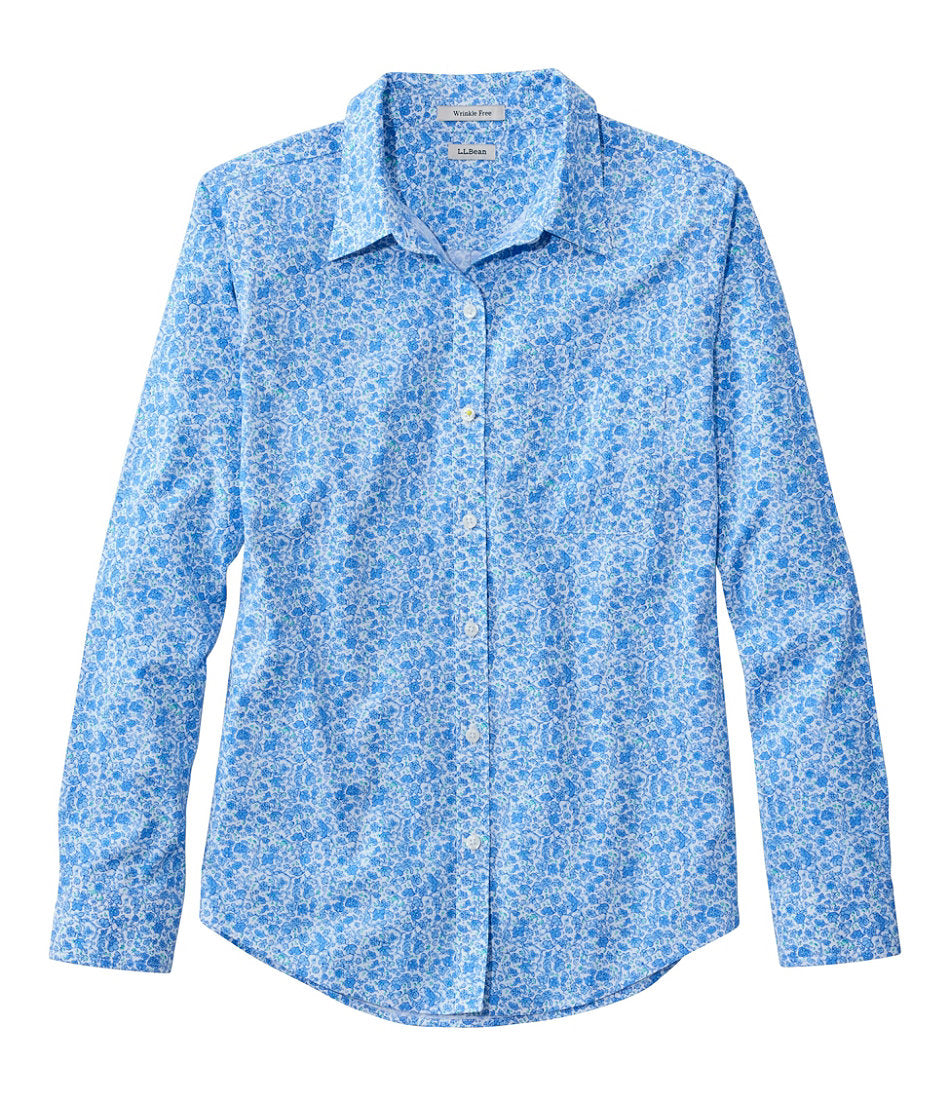 Women's Wrinkle-Free Pinpoint Oxford Shirt Relaxed Fit Long-Sleeve Print