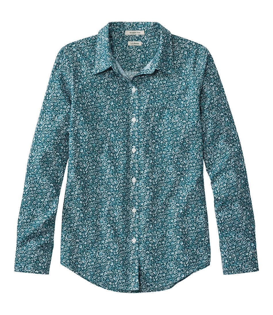 Women's Wrinkle-Free Pinpoint Oxford Shirt Relaxed Fit Long-Sleeve Print