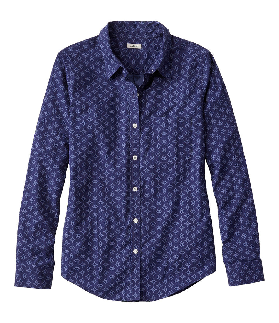 Women's Wrinkle-Free Pinpoint Oxford Shirt Relaxed Fit Long-Sleeve Print