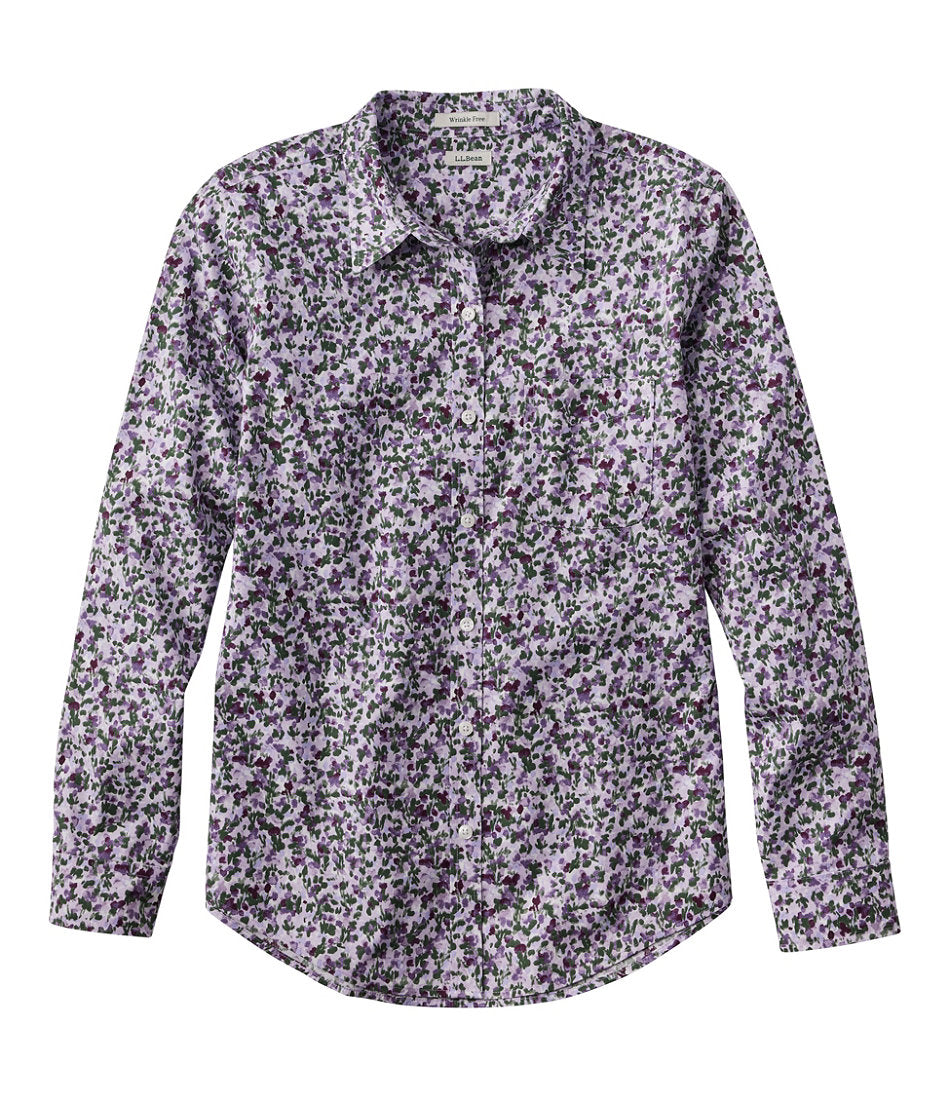 Women's Wrinkle-Free Pinpoint Oxford Shirt Relaxed Fit Long-Sleeve Print