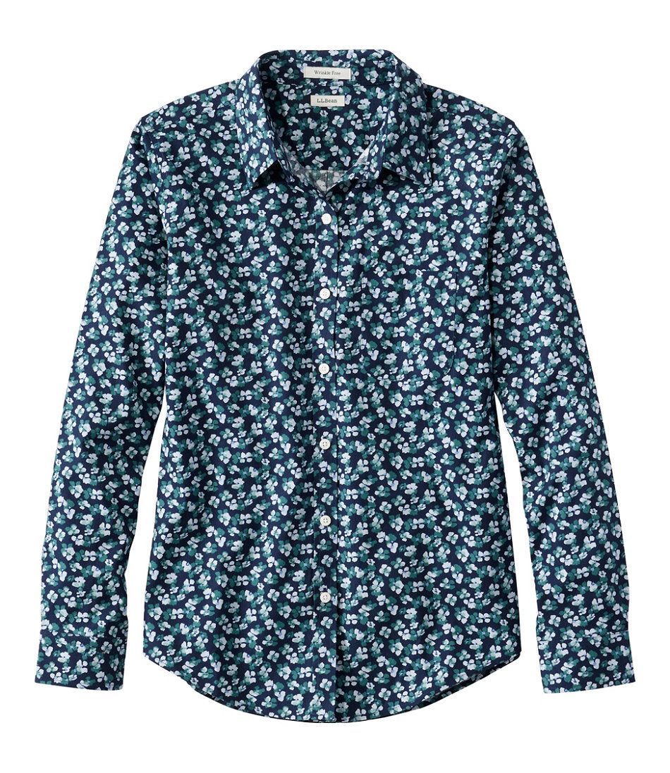 Women's Wrinkle-Free Pinpoint Oxford Shirt Relaxed Fit Long-Sleeve Print