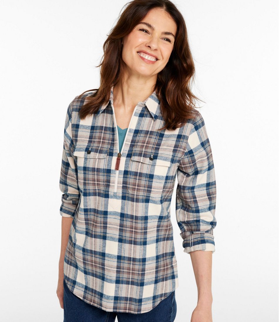Quarter-Zip Women's Scotch Plaid Flannel Shirt