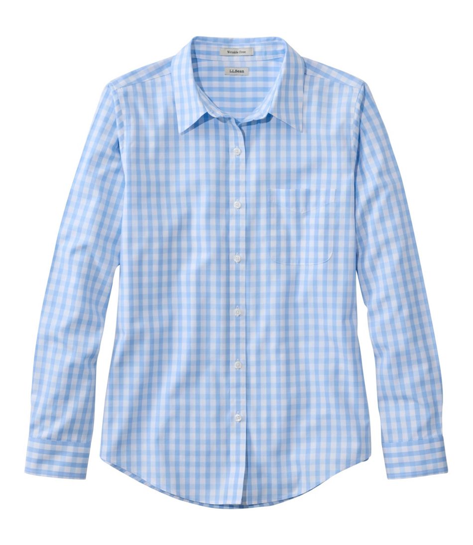 Long-Sleeve Relaxed Fit Plaid Women's Wrinkle-Free Pinpoint Oxford Shirt
