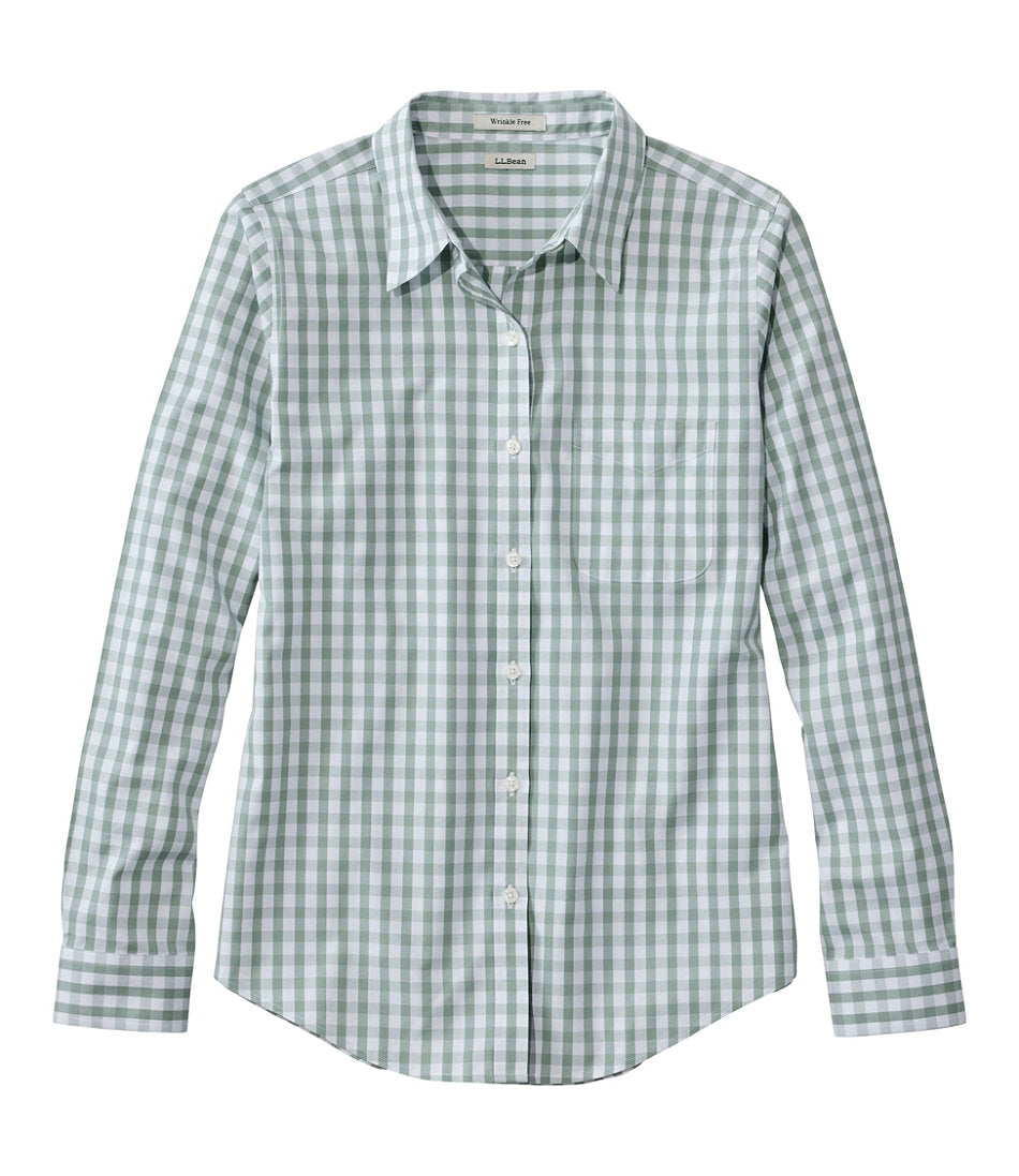 Long-Sleeve Relaxed Fit Plaid Women's Wrinkle-Free Pinpoint Oxford Shirt