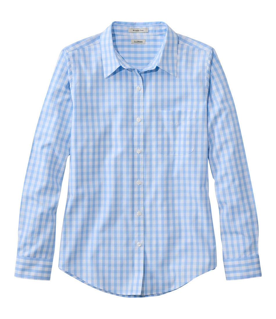 Long-Sleeve Relaxed Fit Plaid Women's Wrinkle-Free Pinpoint Oxford Shirt