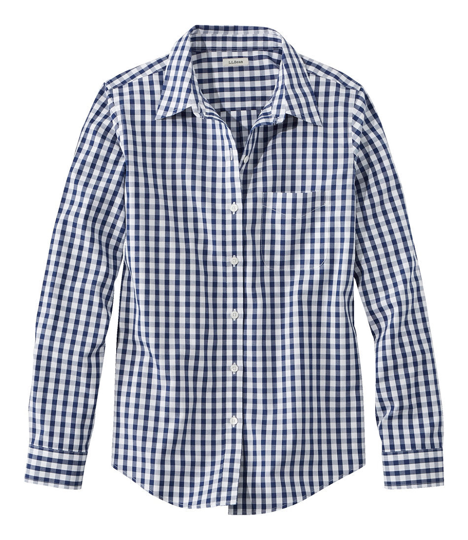 Long-Sleeve Relaxed Fit Plaid Women's Wrinkle-Free Pinpoint Oxford Shirt
