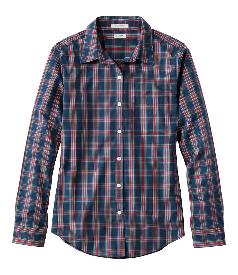 Long-Sleeve Relaxed Fit Plaid Women's Wrinkle-Free Pinpoint Oxford Shirt