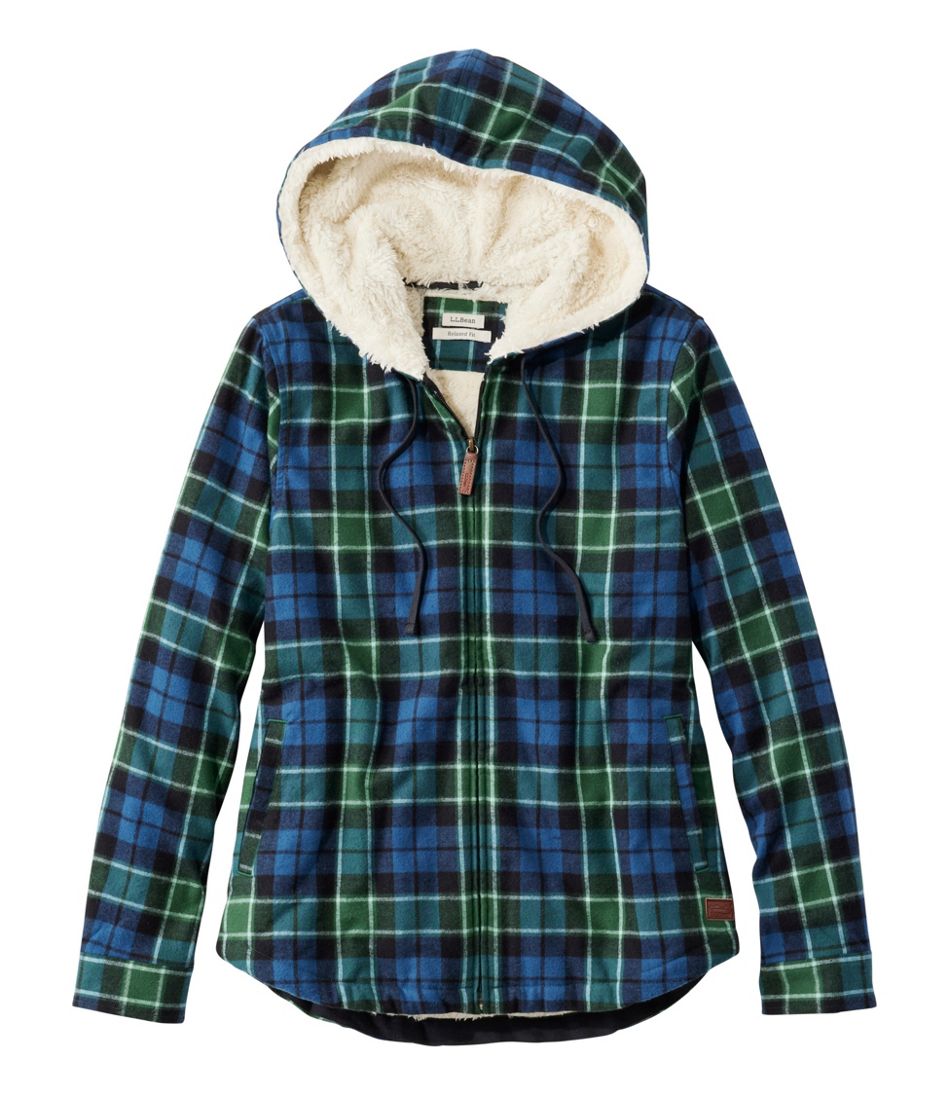Sherpa-Lined Zip Hoodie Women's Scotch Plaid Flannel Shirt