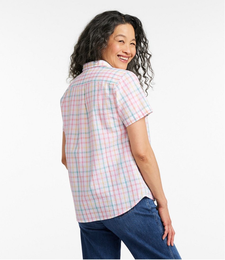 Women's Vacationland Seersucker Shirt Short-Sleeve Popover Plaid