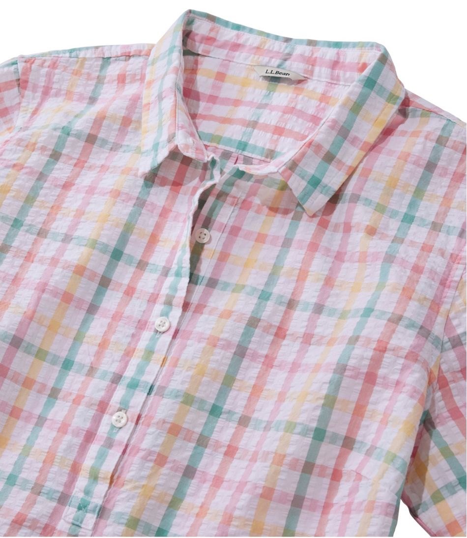 Women's Vacationland Seersucker Shirt Short-Sleeve Popover Plaid