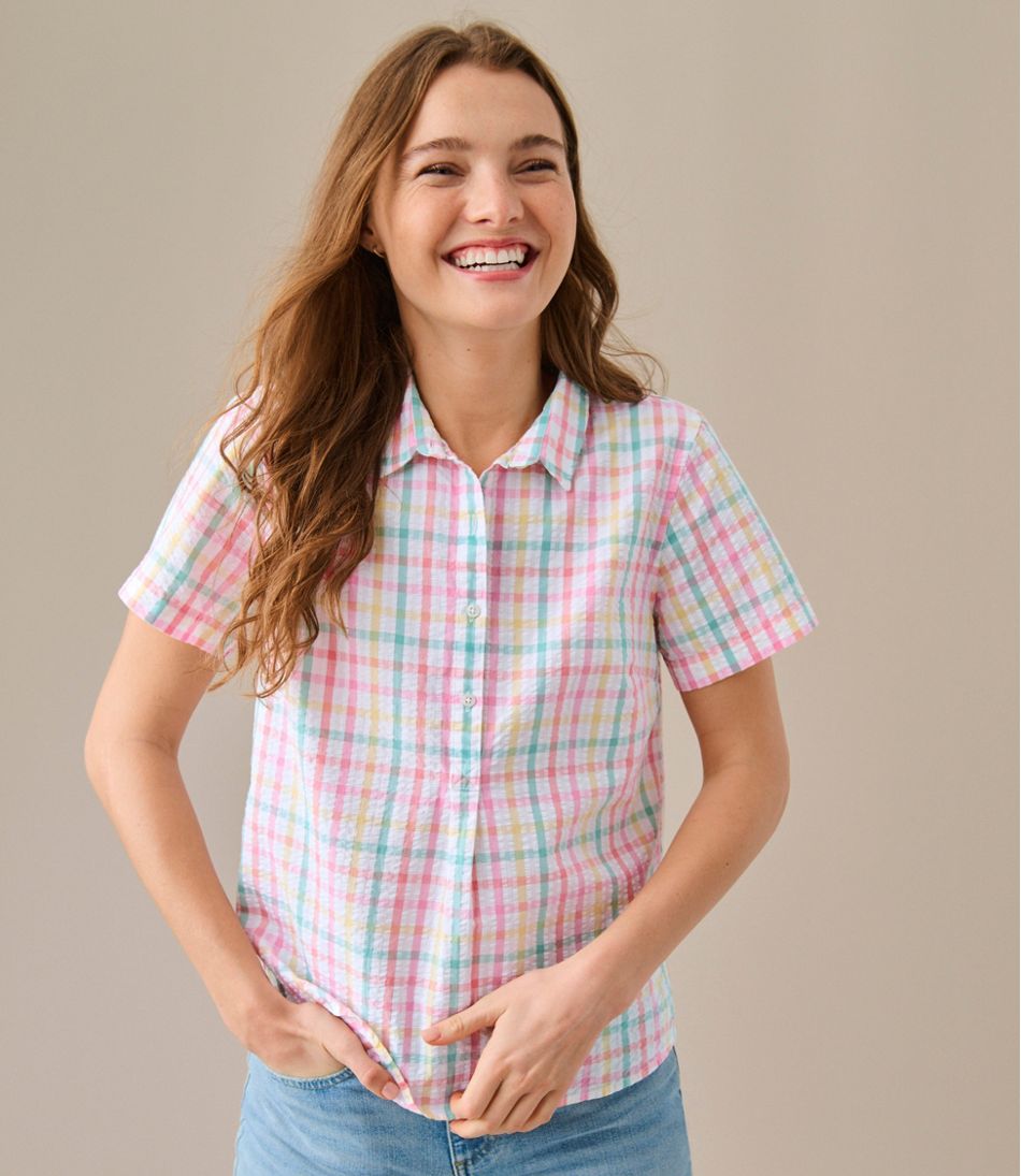 Women's Vacationland Seersucker Shirt Short-Sleeve Popover Plaid