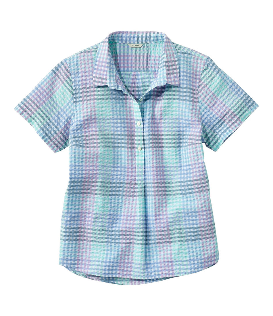 Women's Vacationland Seersucker Shirt Short-Sleeve Popover Plaid
