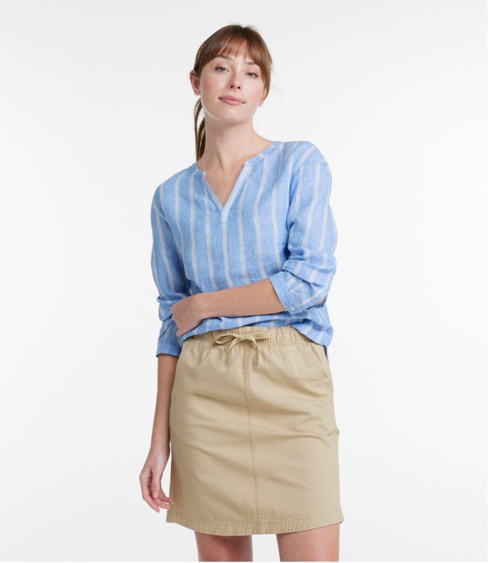 Women's Premium Washable Linen Shirt Splitneck Stripe