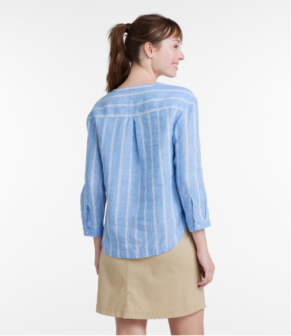 Women's Premium Washable Linen Shirt Splitneck Stripe