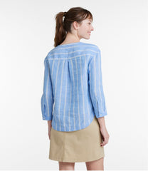 Women's Premium Washable Linen Shirt Splitneck Stripe