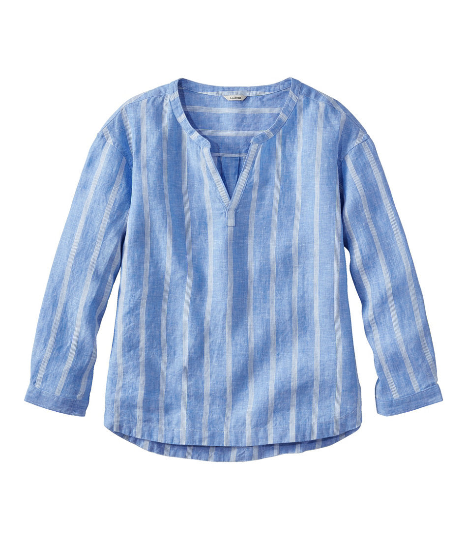 Women's Premium Washable Linen Shirt Splitneck Stripe